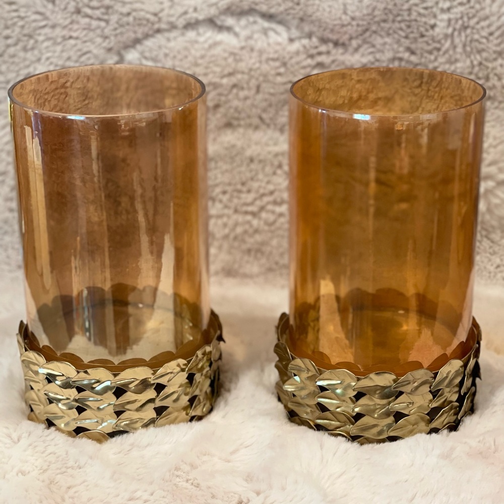 Candle holder- vase glass and metal